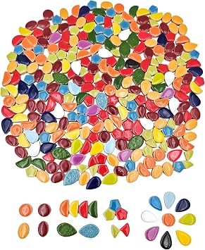 1.1lb Ceramic Mosaic Tiles,Mixed Colour Ceramic Mosaic Pieces for Crafts,Mosaic Tiles for Home Decoration or DIY Crafts,Mosaic Making Supplies Semicircular+Round+Raindrop+Leaves+Oval+Sector+Pentagon