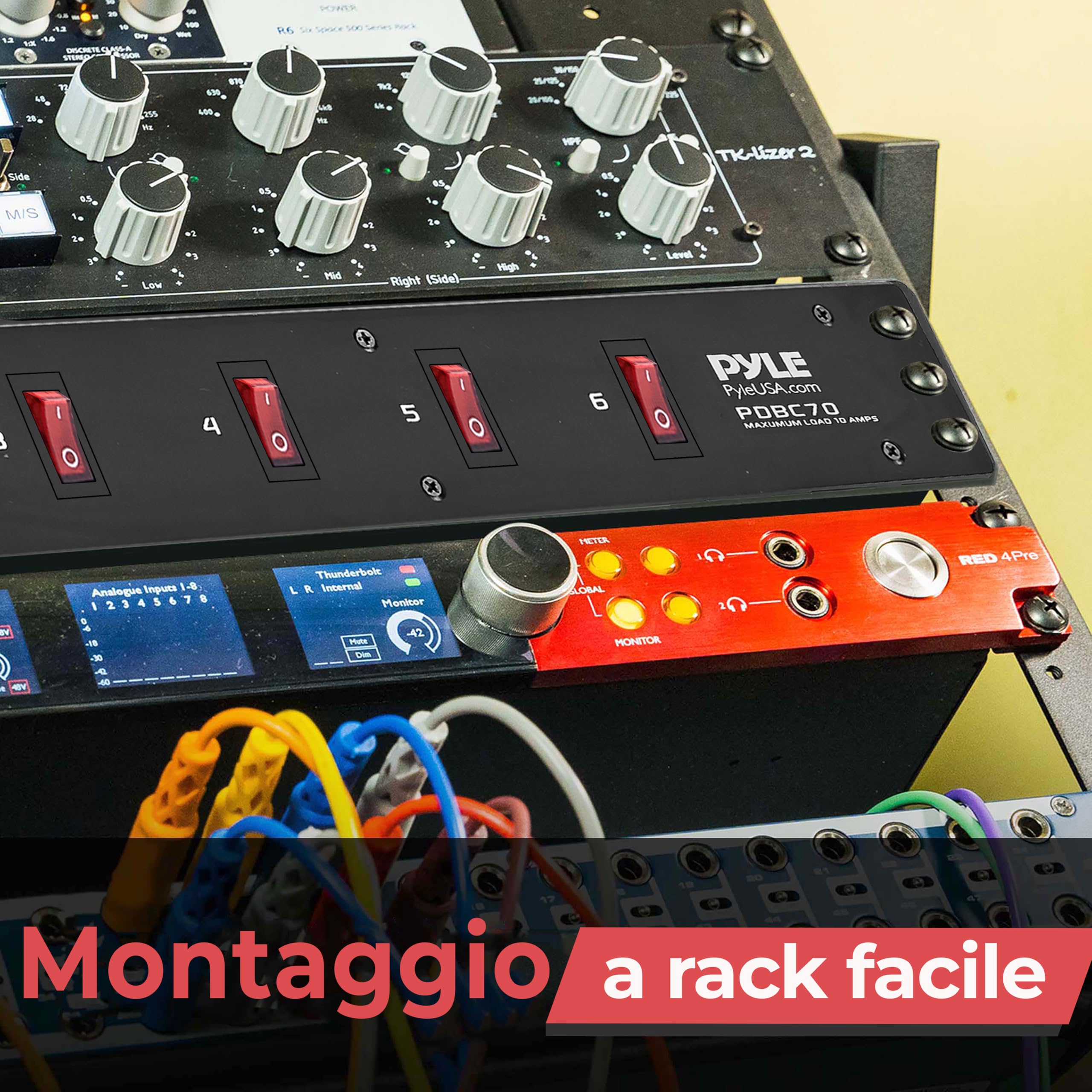 Pyle Multipresa Rack 1U con 6 Prese, 150 Joule, Cavo Elettrico Pesante, 6 Interruttori Frontali per Studio e Ufficio