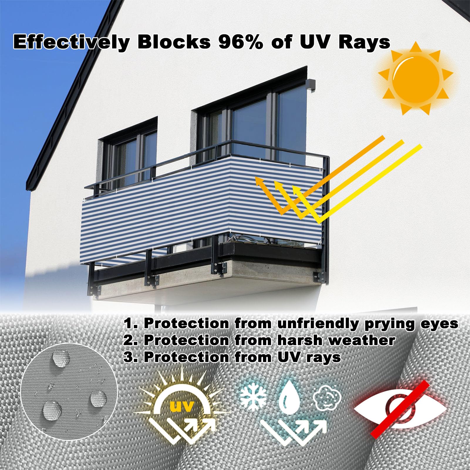 Gardens24 - Griglia per balcone, 2 x 2,5 m, resistente alle intemperie, ai raggi UV e al vento, con fascette e corda, per patio, piscina, portico, recinzione