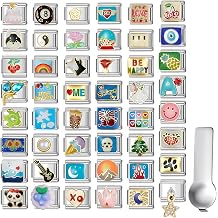 SWEETV Stainless Steel 18 Link Polish Italian Charm Bracelet with 1Pcs Starter Brascelet, 9Pcs/20Pcs Charms and Opening Tools, Classic 9mm Modular Charm, Personalized Jewelry Gift