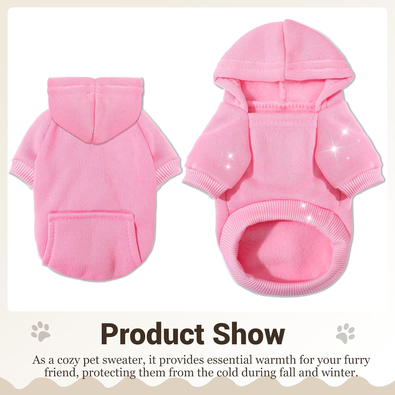 Pet Hoodie Dog Sweater for Small Dogs Girl Boy, Winter Puppy Sweatshirts with Pockets Hood, Warm Fleece Lined Dog Clothes Chihuahua Coat Clothing Puppy Cat Custume, Small Rose+Pink Small