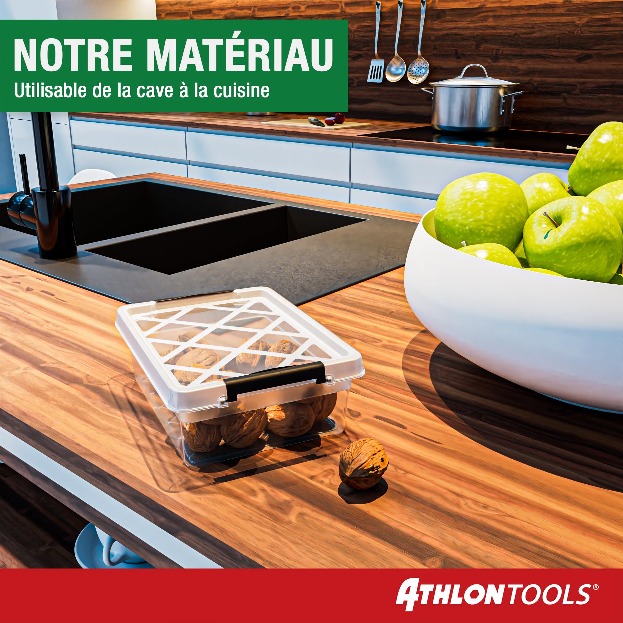ATHLON TOOLS Lot de 10 boîtes de rangement de 5 L avec couvercle, petites, 100 % nouveau matériau, transparentes, sans BPA, conteneurs empilables, clips de verrouillage gris, pratiquement hermétiques