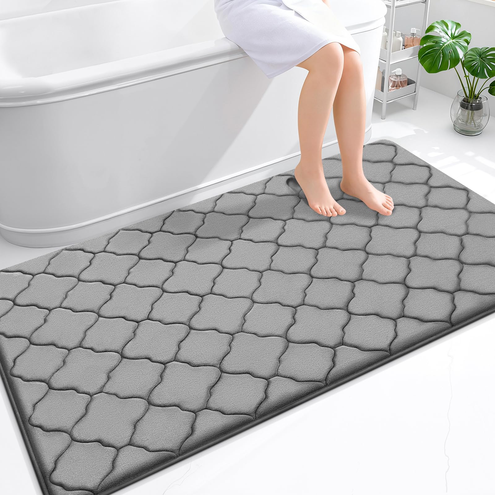 OLANLY Memory Foam Bath Mat Rug 59x34, Ultra Soft and Absorbent Bathroom Rugs, Non-Slip, Comfortable, Machine Washable Bath Carpet for Bathroom Floor,