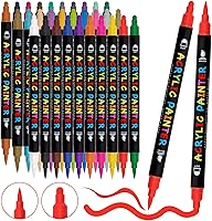 Vista 1 de Bolígrafos de pintura acrílica, 30 colores, bolígrafos de doble punta con punta mediana y puntas de pincel para pintura de roca, madera, cerámica