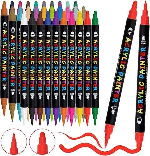 Bolígrafos de pintura acrílica, 30 colores, bolígrafos de doble punta con punta mediana y puntas de pincel para pintura de roca, madera, cerámica,