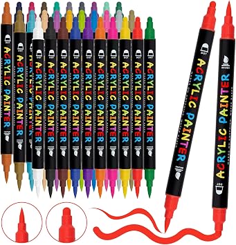 Paint Pens, 30 Colors Acrylic Paint Pens Paint Markers, Dual Tip Pens With Medium Tip and Brush Tip for Rock Painting, Ceramic, Wood, Canvas, Fabric, Easter Eggs, Pumpkin Kit, DIY Crafts
