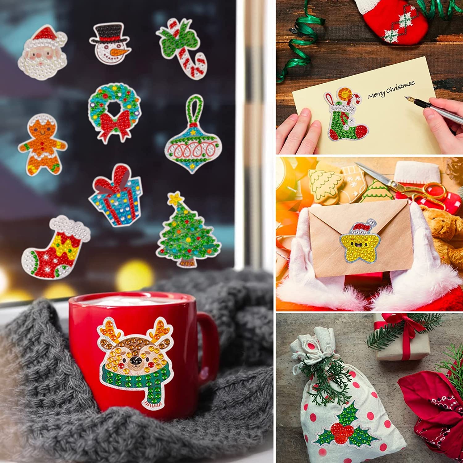 MEIEST 40 Stück Weihnachts Diamond Painting Sticker – Bastelset Für Kinder, DIY Mosaik-Aufkleber