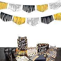 Vista 28 de Decoración de fiesta de tela metálica negra y naranja con banderines triangulares, banderines para graduación, Halloween, otoño, otoño, Acción