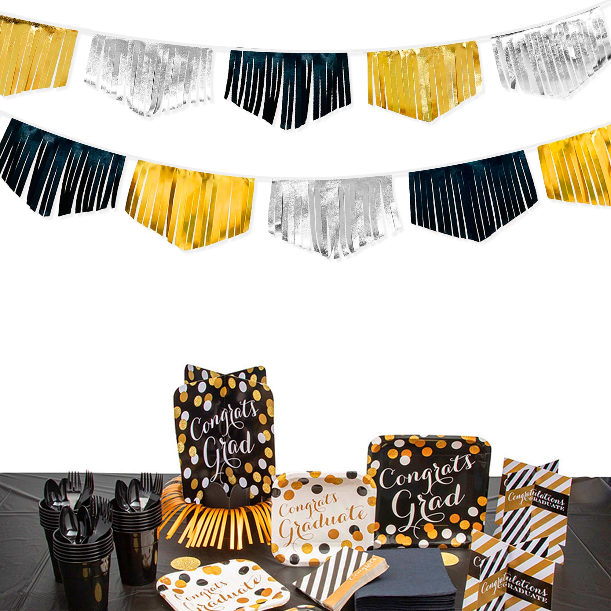 Wimpelkette mit Quaste, doppelseitig, metallischer Stoff, Wimpelkette, Flagge, Girlande für Abschlussfeier, Geburtstag, Jahrestag, Junggesellinnenabschied, Verlobung, Hochzeit, Brautparty,