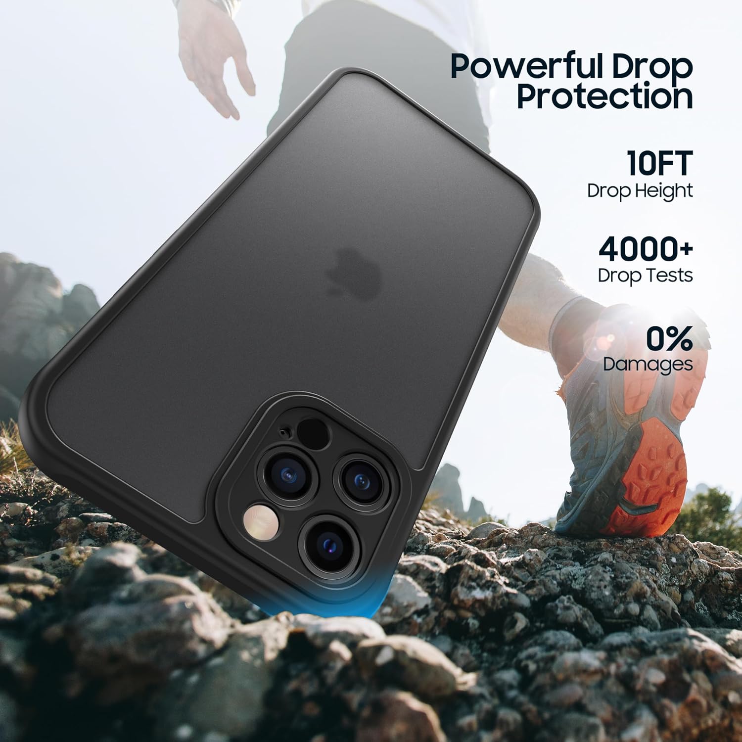 حافظة غير لامعة لموبايل ايفون 12 برو، غطاء موبايل خلفي شفاف بل... - view 3