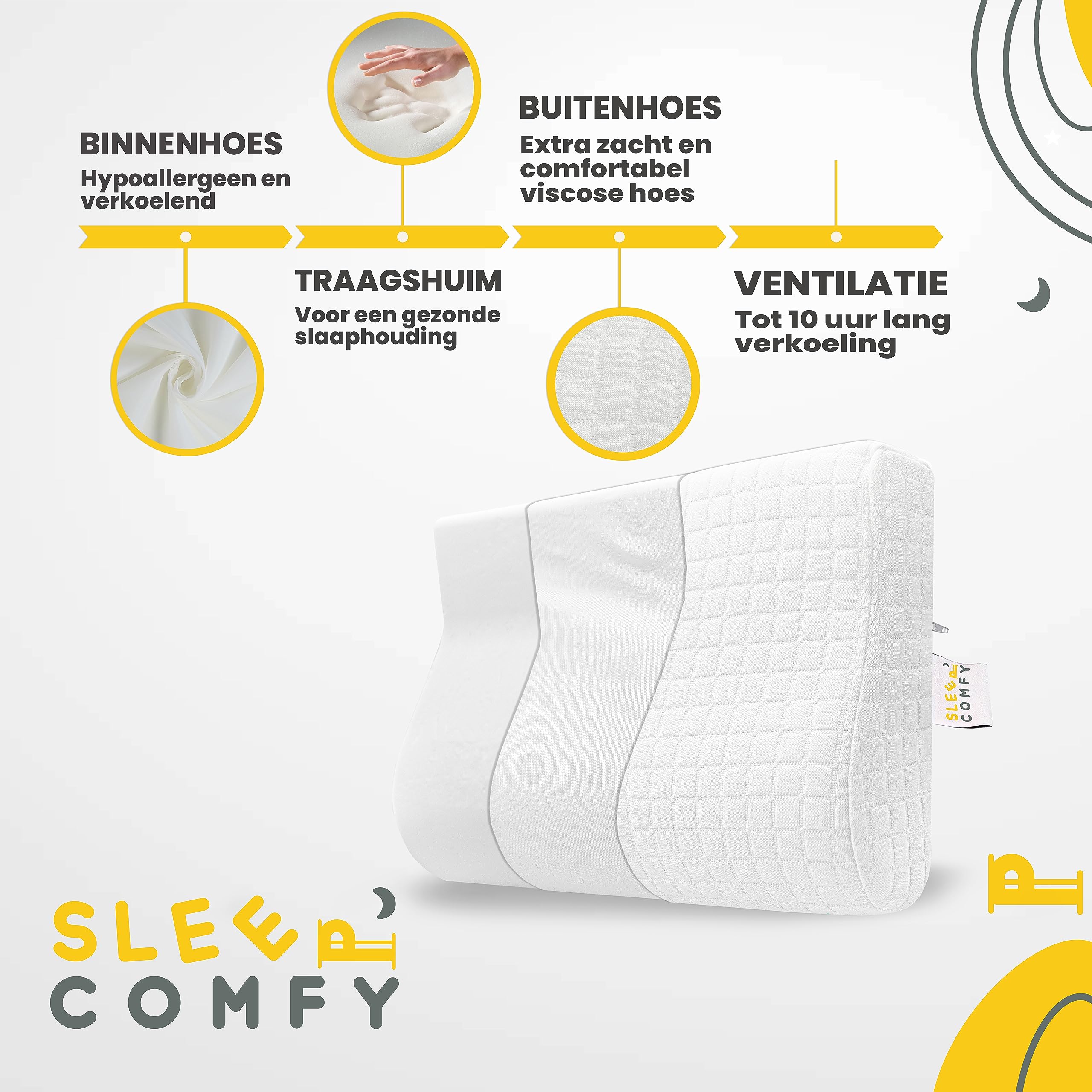 SLEEP COMFY Premium Mini Visco HWS Cuscino cervicale, cuscino cervicale in memory foam, ergonomico, ortopedico, per chi dorme sul fianco, schiena e collo, 46 x 30 x 10/8 cm