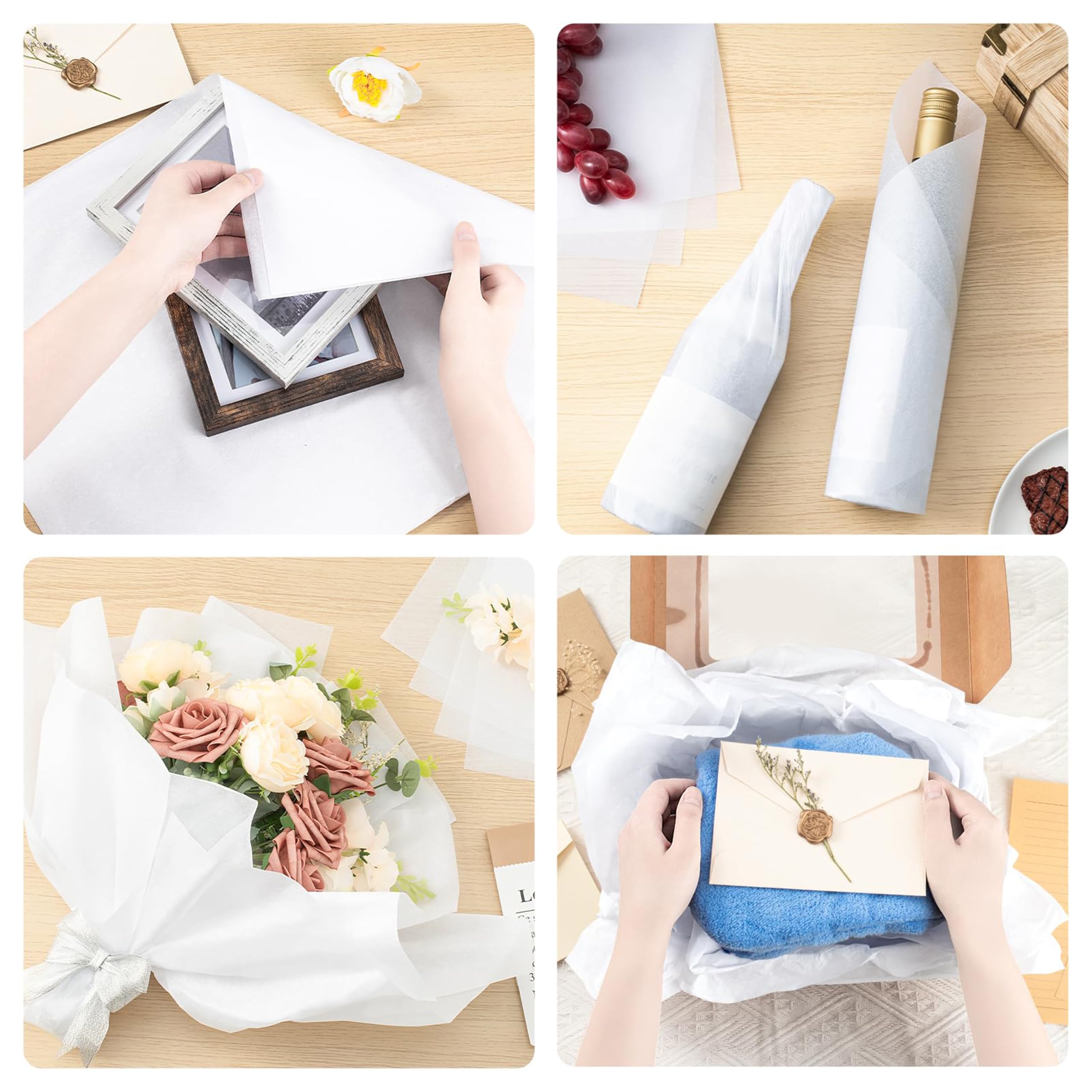 JECO - Lot de 500 feuilles de papier de soie blanc 50 x 75 cm, sans acide, qualité supérieure 21g/m², mousseline, pour loisirs créatifs, décoration, DIY, Emballage fleurs, Vinted