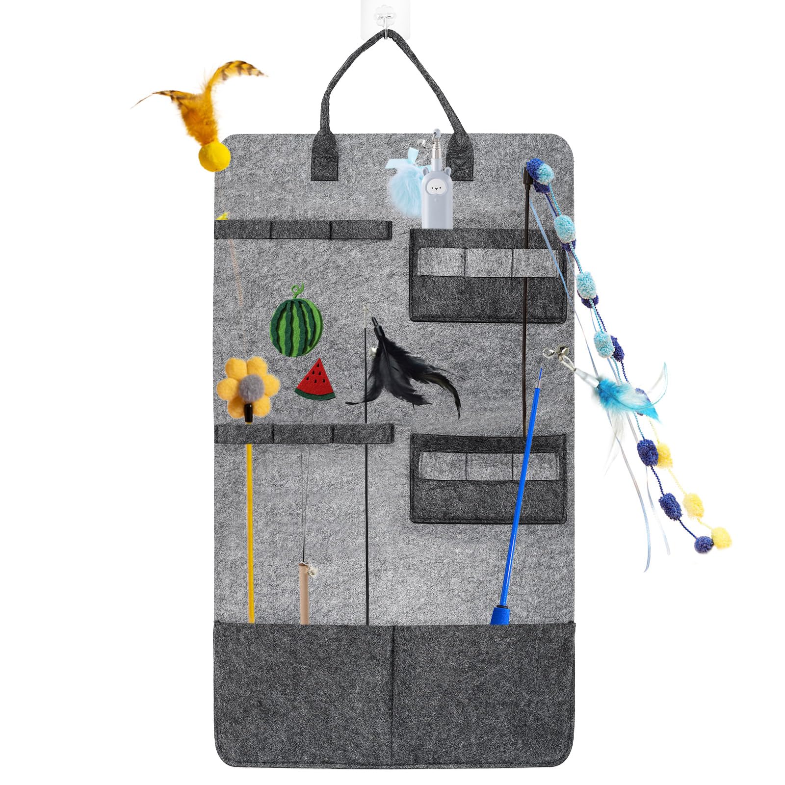 Xcdsxer Cat Teaser Toy Storage Hanging Bag, Wand Toy Holder and Cat Toy Organizer for Indoor Cats, Cat Toy Storage Box Ensuring Feline Safety and a Clutter-Free Home