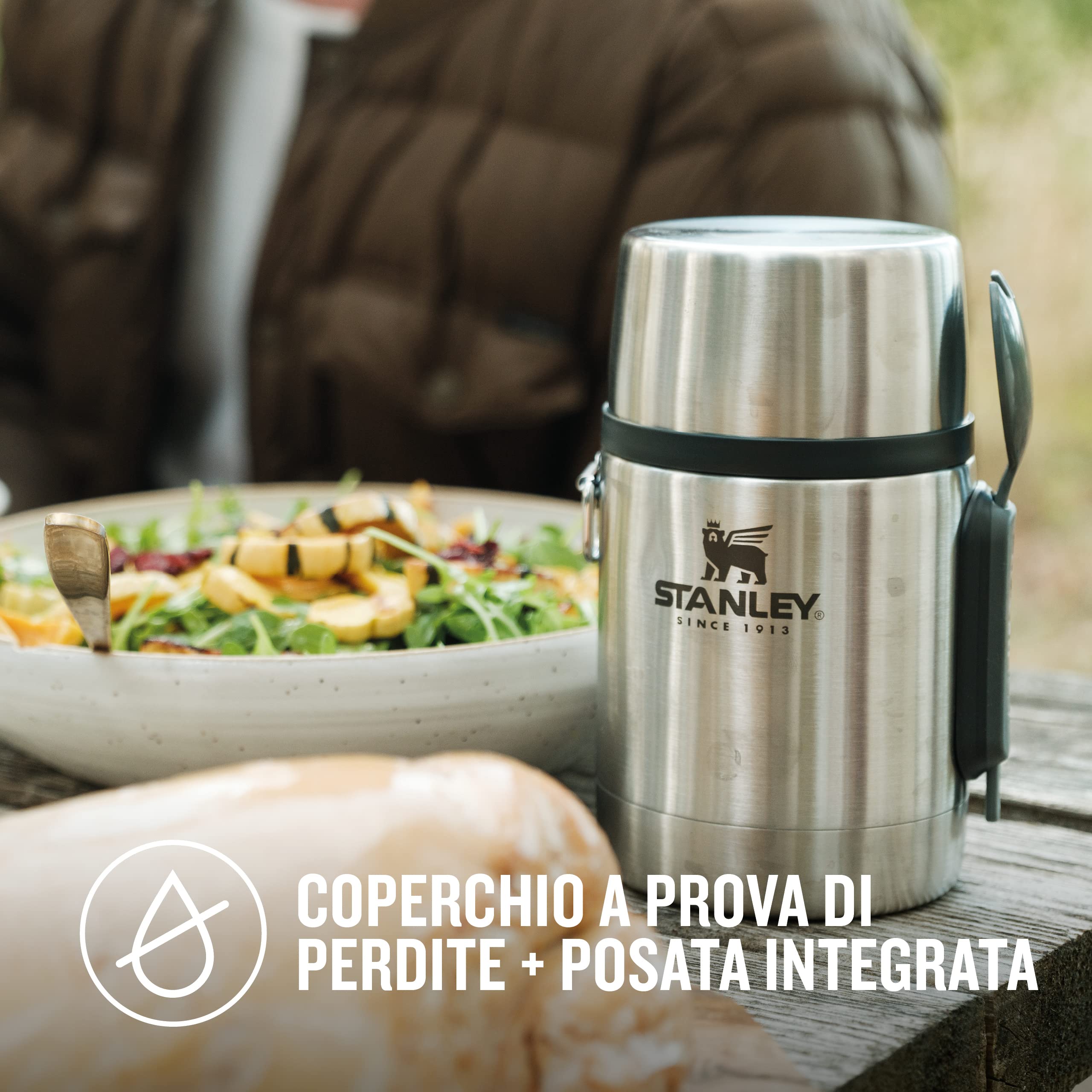 STANLEY Adventure Stainless Steel All-In-One Food Jar 0,53L / 18OZ con forchetta – Thermos per Alimenti in Acciaio Inossidabile Senza BPA - Mantiene il Caldo o il Freddo per 12 Ore