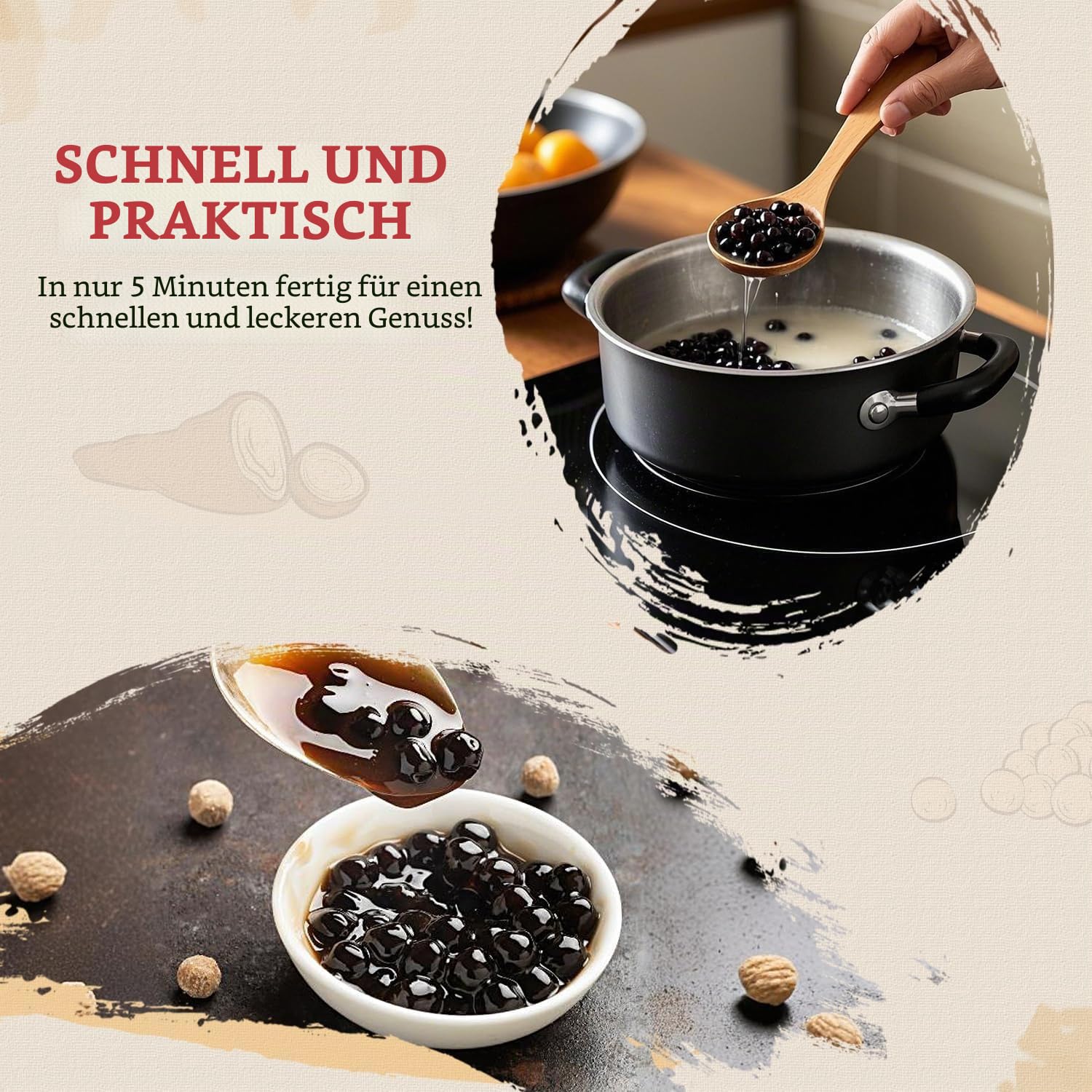 52USA Boba Tapioka Perle, schwarzer Zuckergeschmack, frische Bubble Tea Perle, 250 g, schwarze Tapioka-Perle für Bubble Tea, fertig in 5 Minuten (1 Stück)