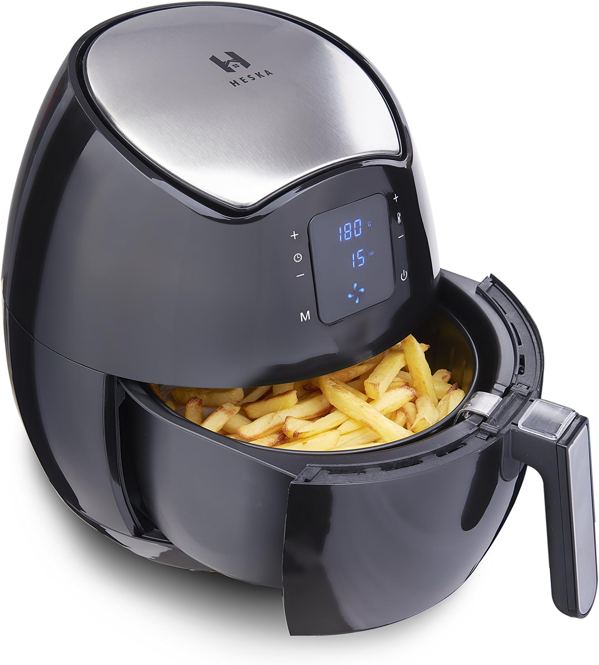 HESKA - Air Fryer - Powerfull 1500W fryer / Digital Display Panel / Rapid Air Circulation Technology Timer and Fully Adjustable Temperature Control for Healthy Oil Free & Low Fat Cooking / Multicooker / Dishwasher Safe Fry Basket , Recipe Book Included / Large ( 3,2L)