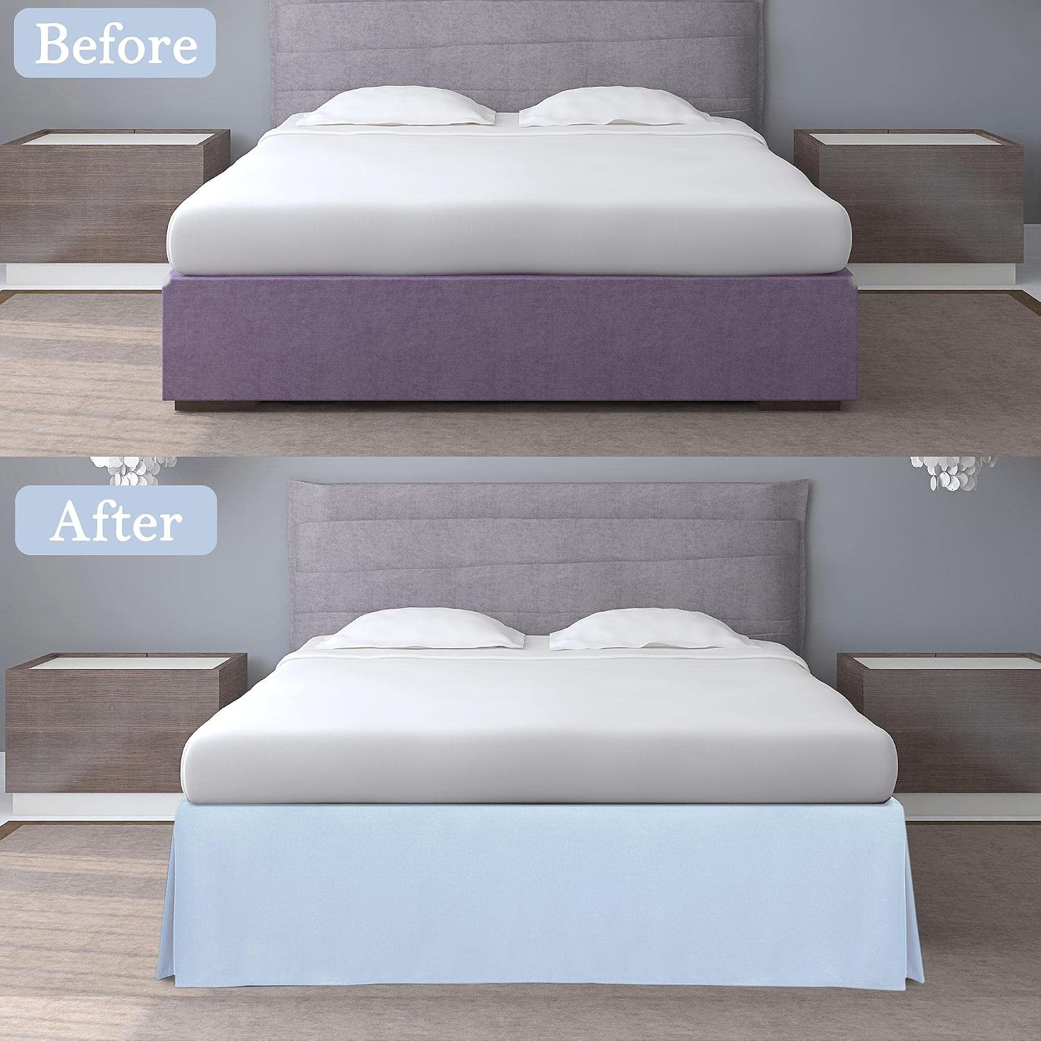 PiccoCasa Pleated Bed Skirt Classic Polyester Dust Ruffled with 14 Inch Drop Pale Blue King, Super King - Image 4