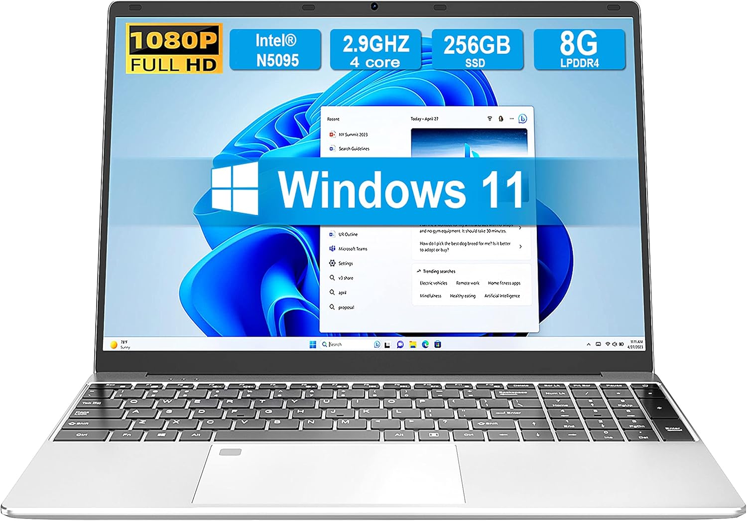 OUZRS 15,6 FHD IPS 1080p PC Portatile Windows 11, 8GB RAM + 256GB SSD Quad-core 2.9GHZ CPU, Ultrabook con Intel UHD Graphics, 5G+2.4Ghz WiFi,Mini-HDMI,USB 3.0 Laptop Batteria 38WH -Argento OUZRS 15,6 FHD IPS 1080p PC Portatile Windows 11, 8GB RAM + 256GB SSD Quad-core 2.9GHZ CPU, Ultrabook con Intel UHD Graphics, 5G+2.4Ghz WiFi,Mini-HDMI,USB 3.0 Laptop Batteria 38WH -Argento