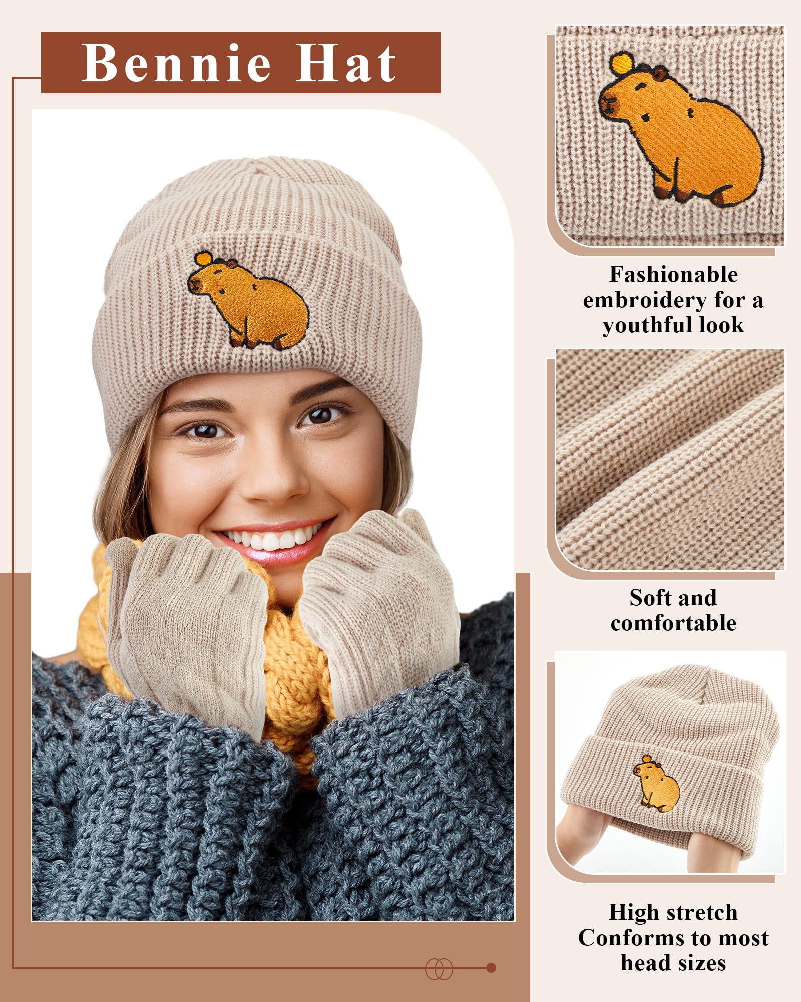 Geyoga Teckel Chien Saucisse Cadeaux Thématiques Ensemble Bonnet et Gants pour Femme Chapeau d'Hiver Chaud et des Gants Chauds pour Propriétaire de Chien Amoureux des Chiens