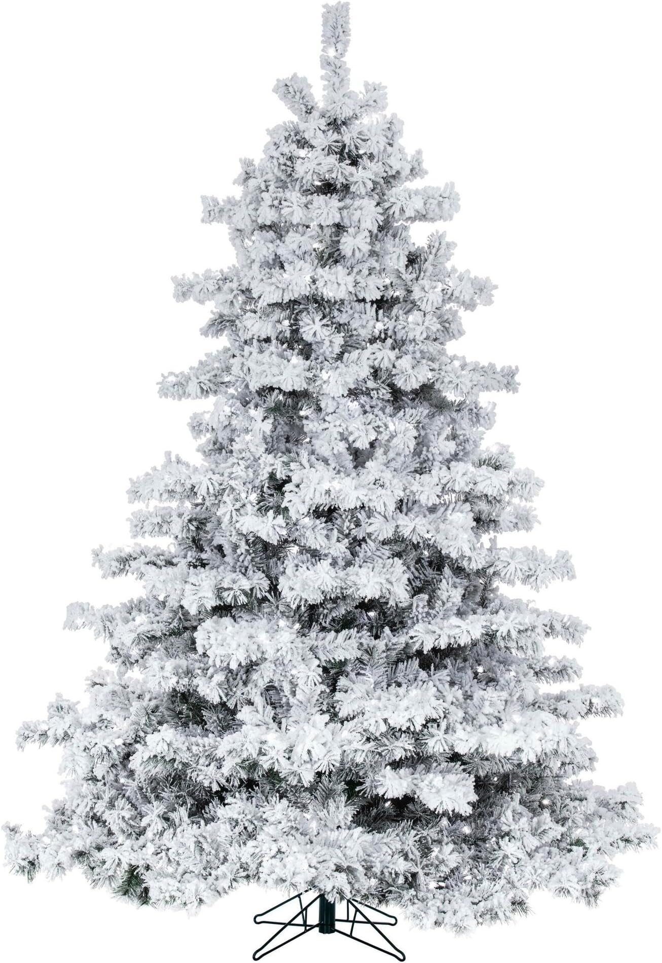 Vickerman Artificial 6.5' X 62" Indoor Flocked Alaskan Pine Christmas Tree - 700 Dura-Lit® Pure White Italian LED Lights - 1045 PVC Tips