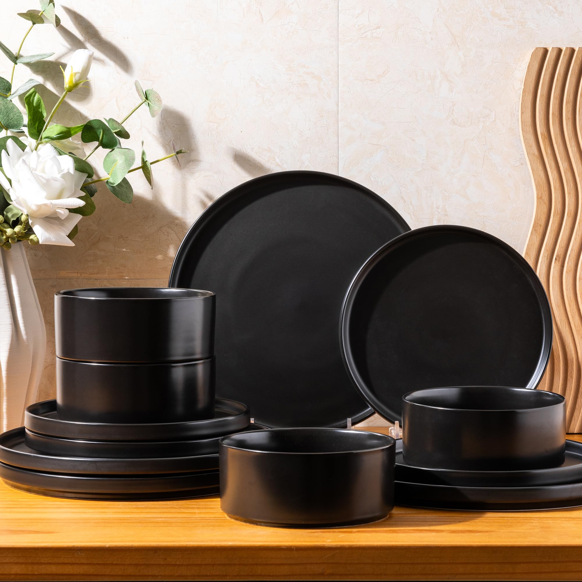 Ceramic Dinnerware Sets of 4,Stoneware Plates and Bowls Sets,Chip and