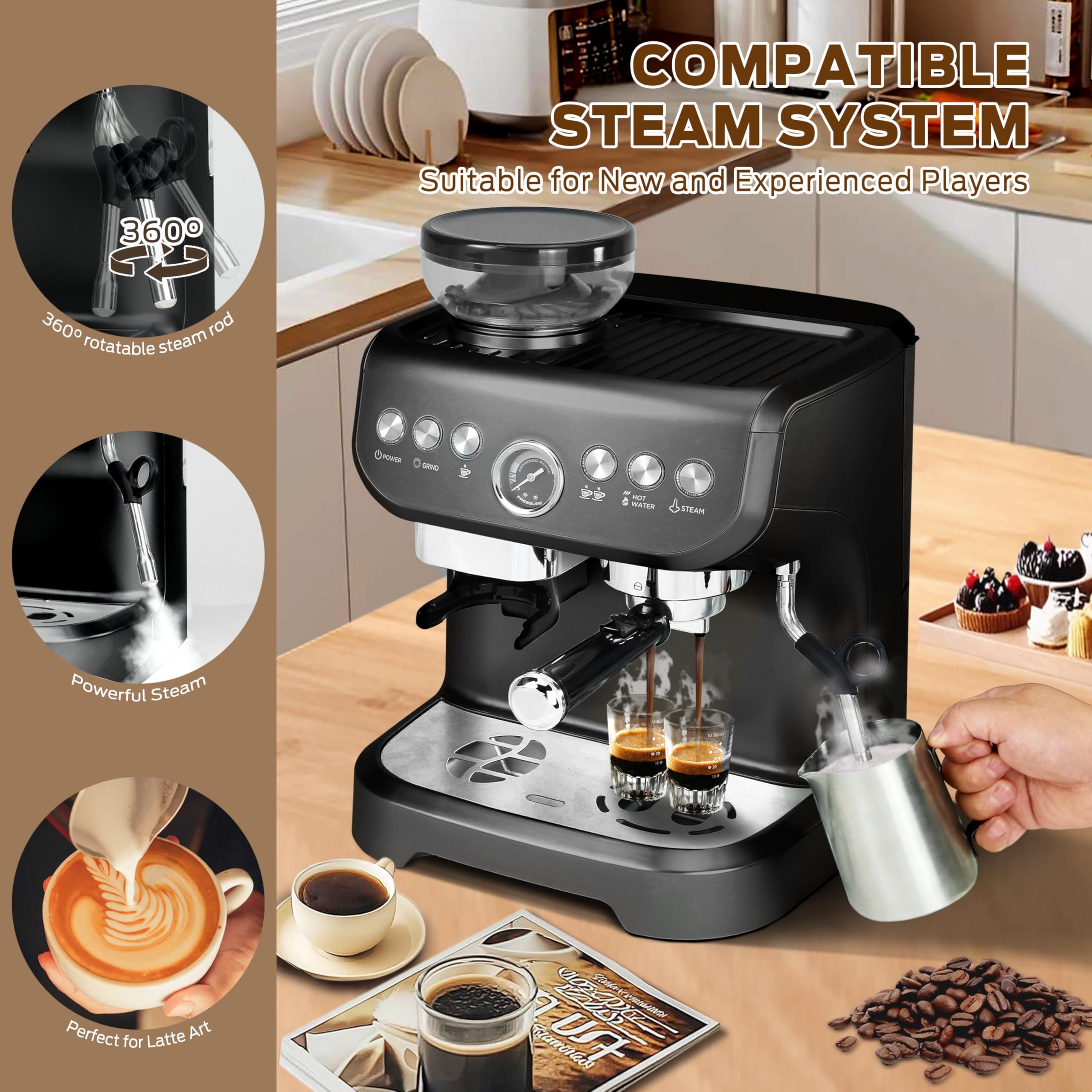 Mirox Espresso Maker - Bean Grinder & Milk Frother -8