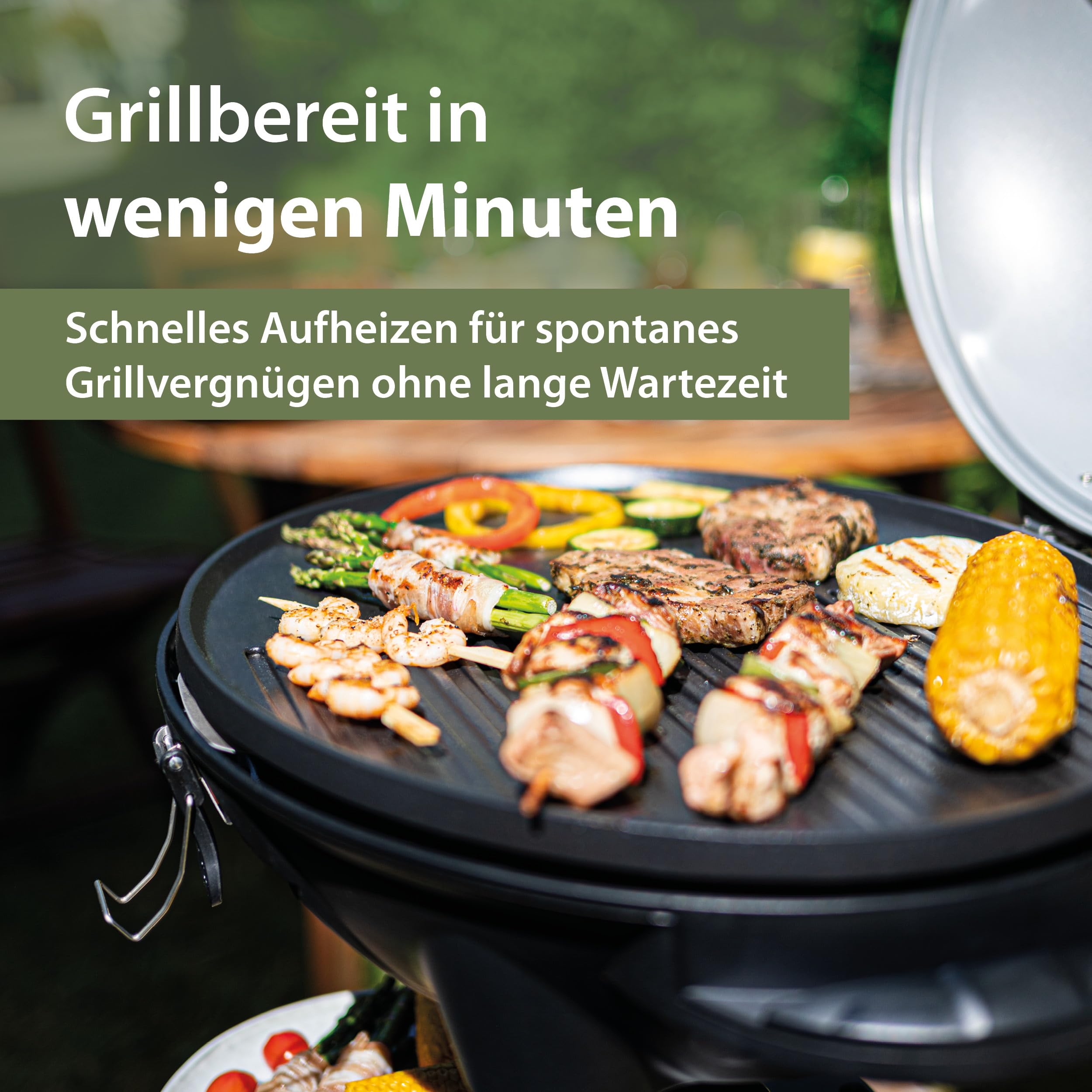 Cloer 6789 Barbecue-Grill, Outdoor Standgrill mit integriertem Thermometer, Antihaftbeschichtung, 2400 Watt, Grillfläche: 38,5 x 52,5 cm, platzsparend verstaubar