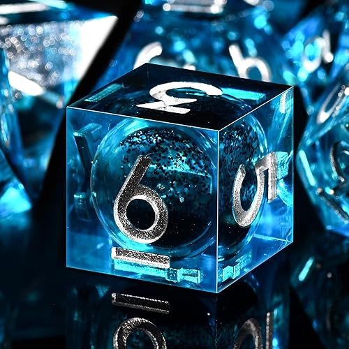 Miniatura 124 de AUSTOR Juego de dados DND de resina de núcleo líquido, de borde afilado, 7 troqueles, juego de dados DND de arena movediza hechos a mano