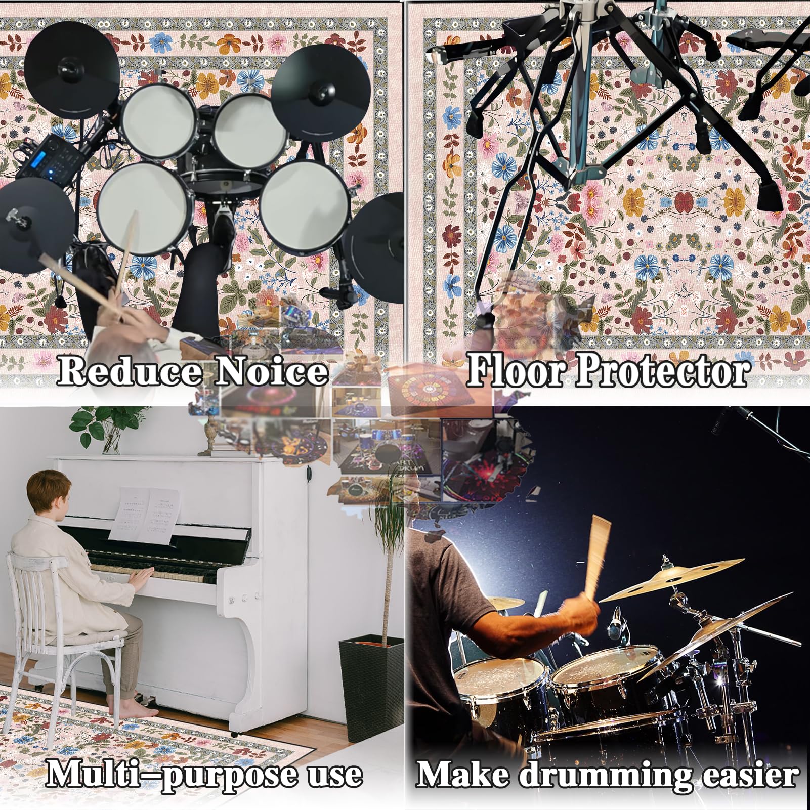 Schlagzeugteppich Drum Teppich Schallschutz Akustik Teppich Schallschutzmatte Drum Rug Drum Matte Drumteppich rutschfeste Trommel Teppiche, Für Bass Drum Snare Schlagzeug Teppich 160 x 120 cm