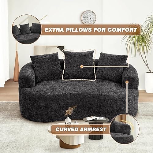 Miniatura 5 de Sofá modular curvo de 60.18 pulgadas para sala de estar, moderno sofá nube de felpilla de felpa con asiento profundo comprimido sin hueso con 3