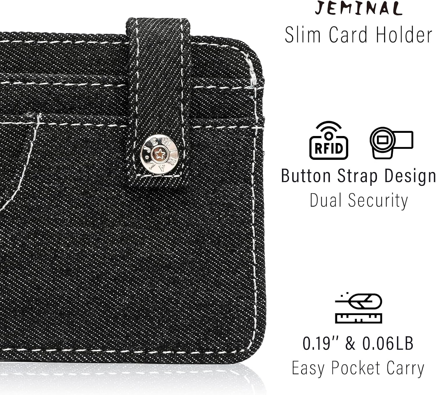 JEMINAL Mens Denim Card Holder, RFID-Blocking Fabric Cardholder Wallet, Slim Credit Card Case, 6 Card-Slots Wallet for Men and Women (Black, 6)