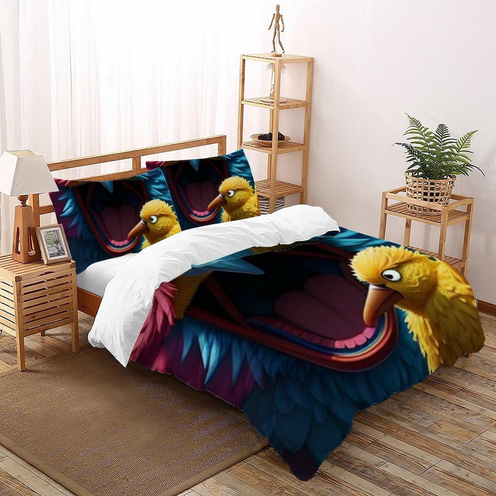 Housse de couette oiseaux sans repassage en microfibre zippée de taille 260x220cm