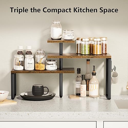 Miniatura 3 de Alsonerbay Organizador de encimera, estante esquinero de 3 niveles para encimera de cocina con ganchos para área de café, baño, sobre fregadero,
