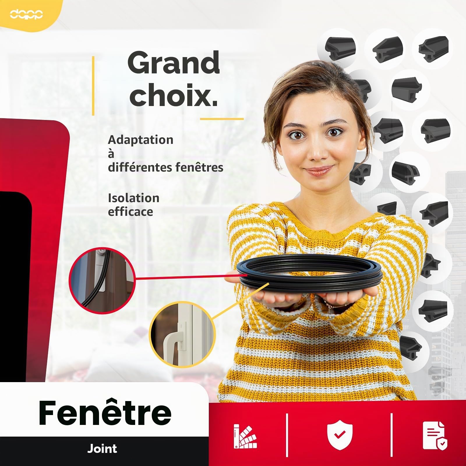 DQ-PP Joint de fenêtre | Noir | 10 m | S-232 Panorama | Fenêtre PVC | Joint d'étanchéité en caoutchouc | Joint de fenêtre en plastique | Joint profilé en aluminium