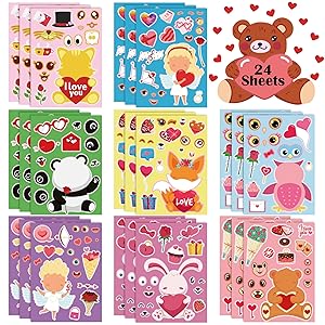 OHOME Valentines Stickers - Valentines Day Gifts for Kids School Classroom - DIY Valentine's Crafts Accessories Treats Party Favors for Toddler | Valentine Day Decorations(24 Sheets)