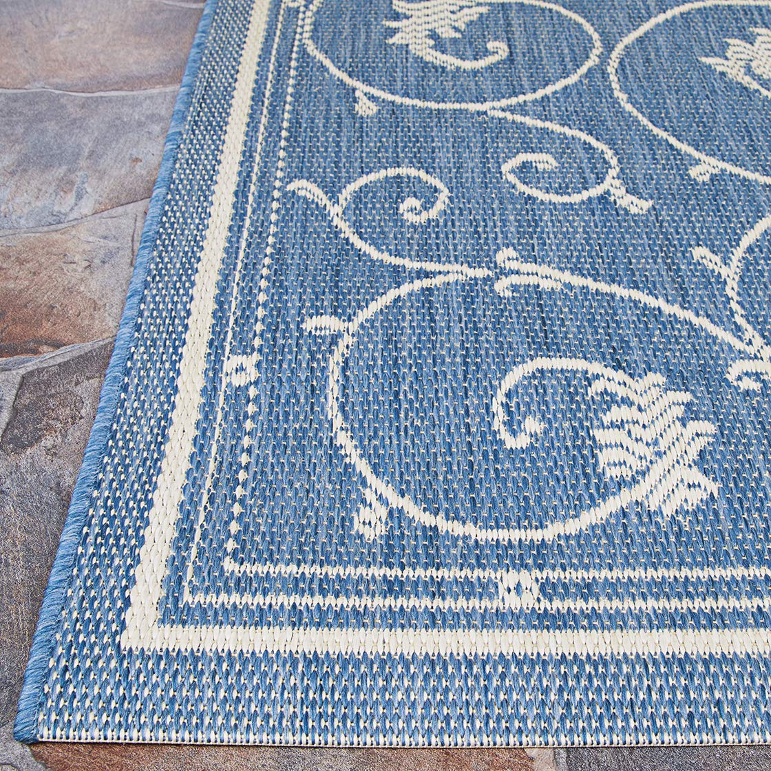 Recife veranda terracotta e Natural indoor/outdoor Rug, Polipropilene, CHAMPAGNE/BLUE, 2.25 x 11.75 ft.