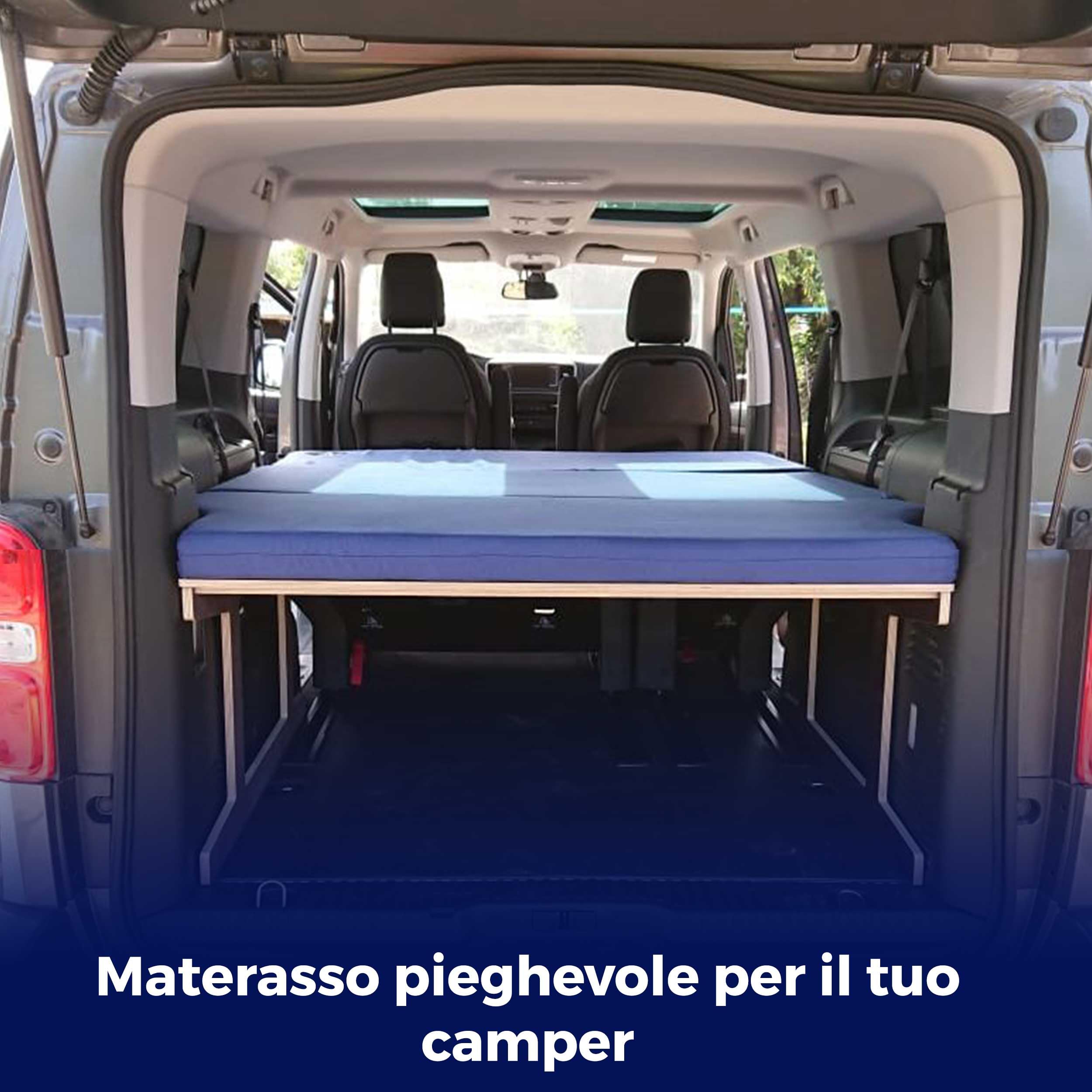 Materasso Pieghevole per Furgone Camper di MEDIA Dimensione, Compatibile con Vari Veicoli, Rigido Ad Alta Densità, Blu Scuro, Sfoderabile e Lavabile