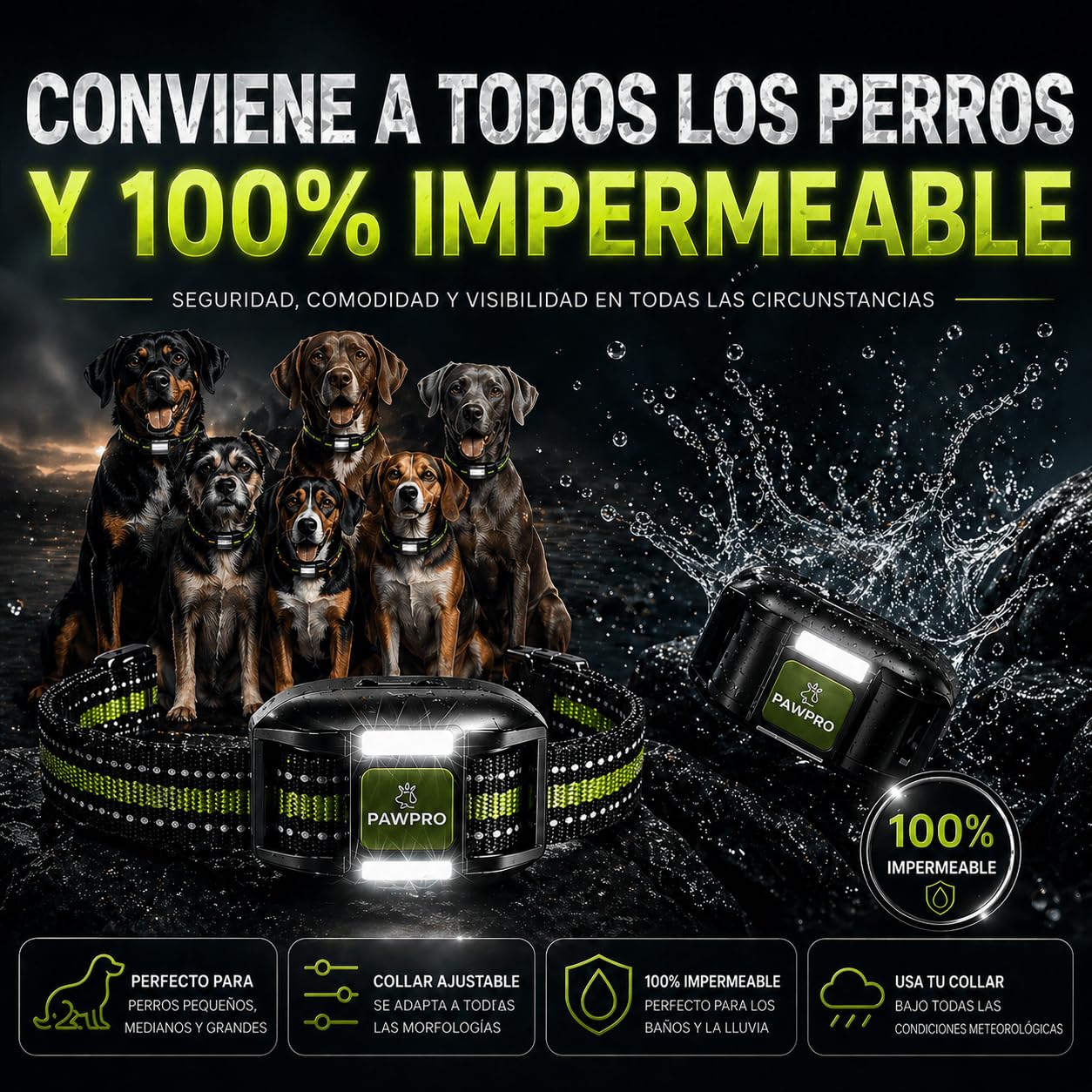 PAWPRO Collar de Adiestramiento, Conforme Nueva Ley Española de Bienestar Animal, Alcance XXL 3 km, Modo Luz Nocturna, BIP Vibración Boost, Apto para Todos los Perros, Resistente al Agua (1 Collar)