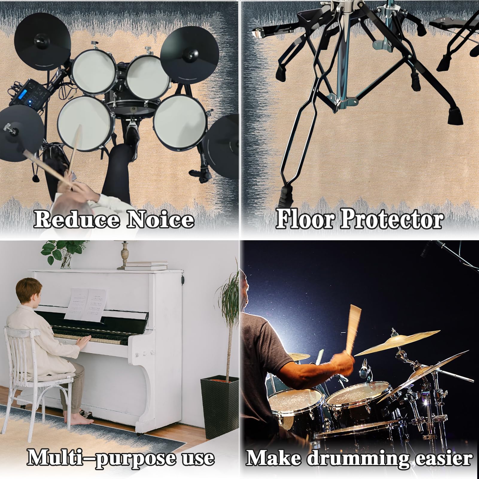 Drumming wygłuszający dywan akustyczny, do wnętrz, dywan perkusyjny, antypoślizgowy, dźwiękoszczelny, mata do wewnątrz i na zewnątrz, elektroniczny zestaw perkusji jazzowej, do bębna basowego