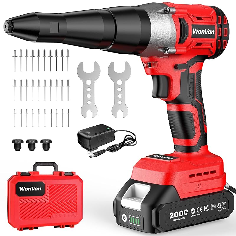 Rebitador elétrico sem fio WonVon RN01R para bateria Makita 18–21 V, com carregador, bateria e maleta