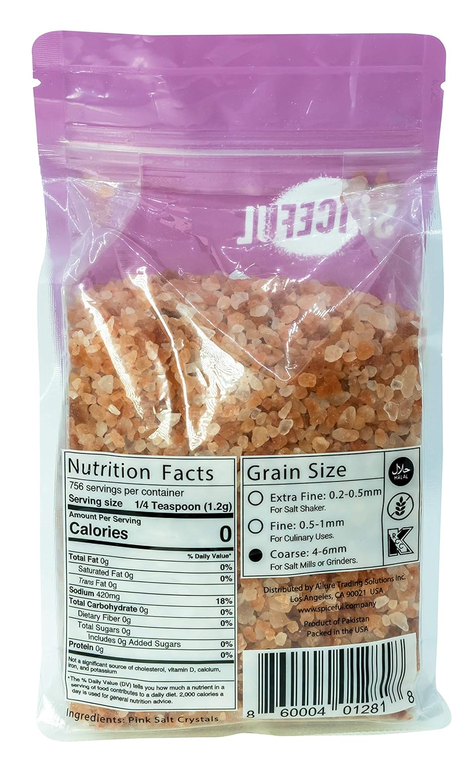 Pink Himalayan Salt - Coarse Grain - 2 LBS - Stand UP Pouch - Zippered Bag - Ideal for Salt Grinder and Salt Mills : Grocery & Gourmet Food