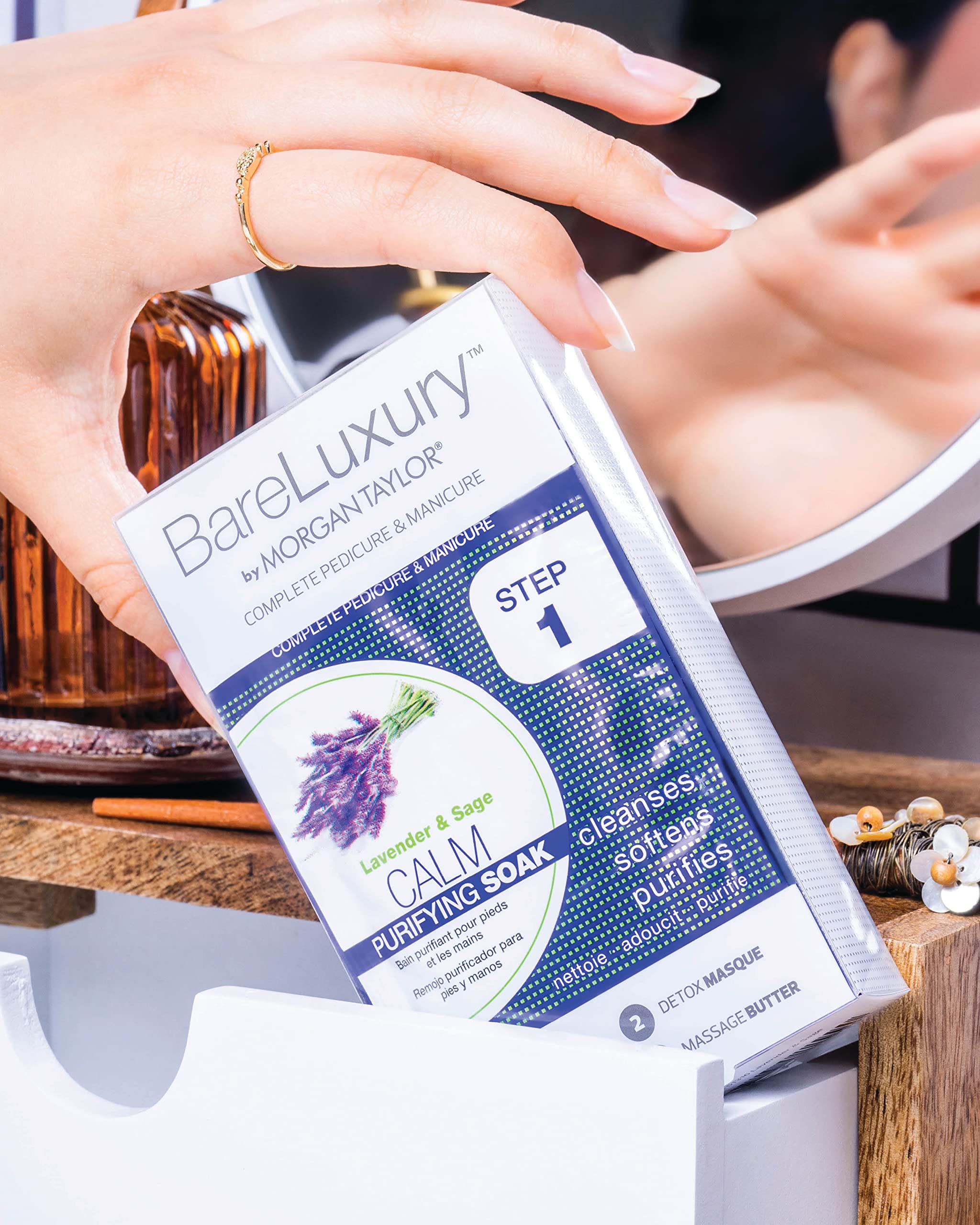 BareLuxury - Paquetes completos de pedicura y manicura de 4 pasos (lavanda y salvia), kit de spa para manos y pies en 4 paquetes, kit de pedicura y manicura, regalos de cuidado personal para mujeres 3