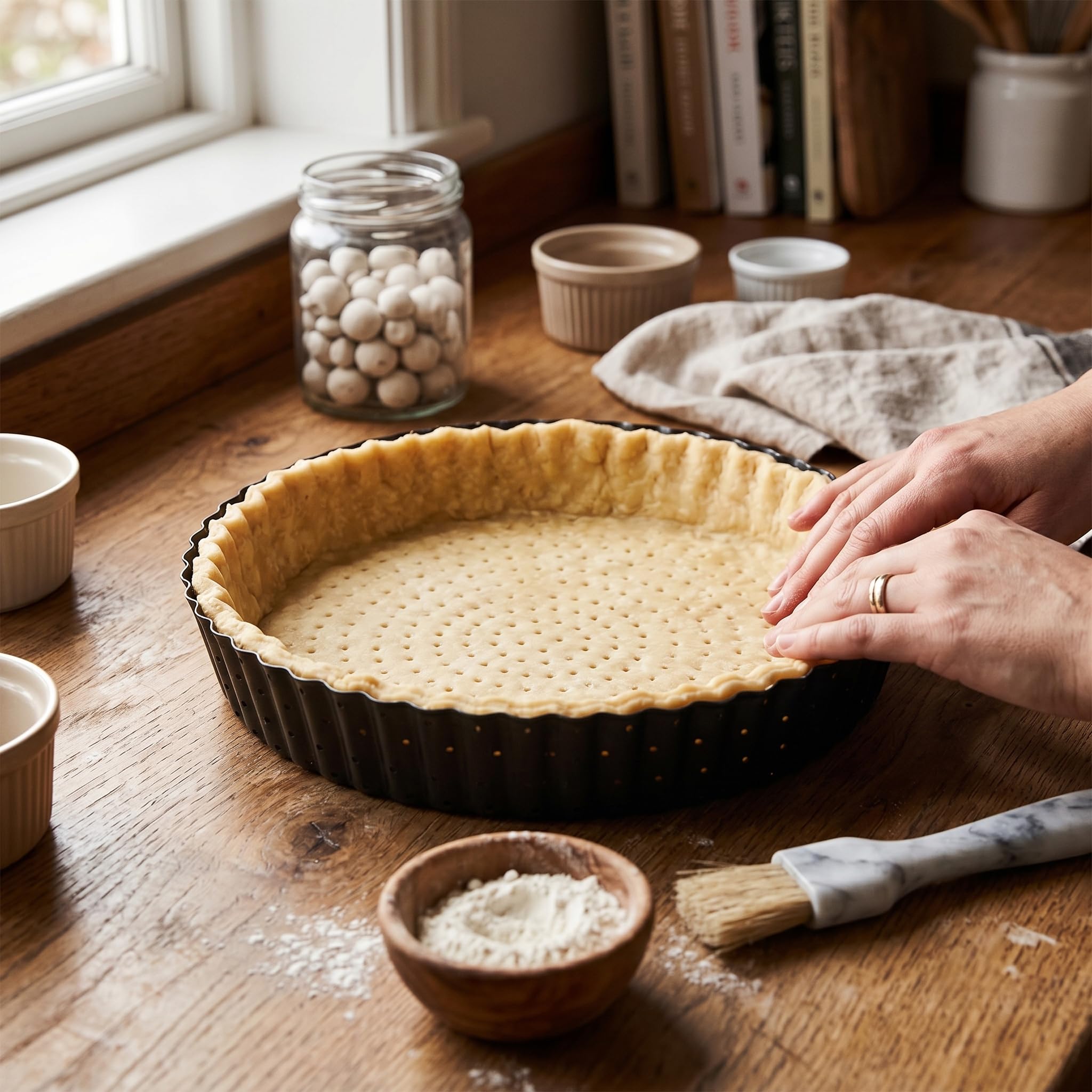 Moule à Tarte Perforé - Moule à Quiche avec Fond Amovible - Plat/Moule Tartelette - Moules à Gâteaux Rond - Revêtement Antiadhésif - Moule à Flan Haut - Ø 24 cm - Hauteur 5 cm