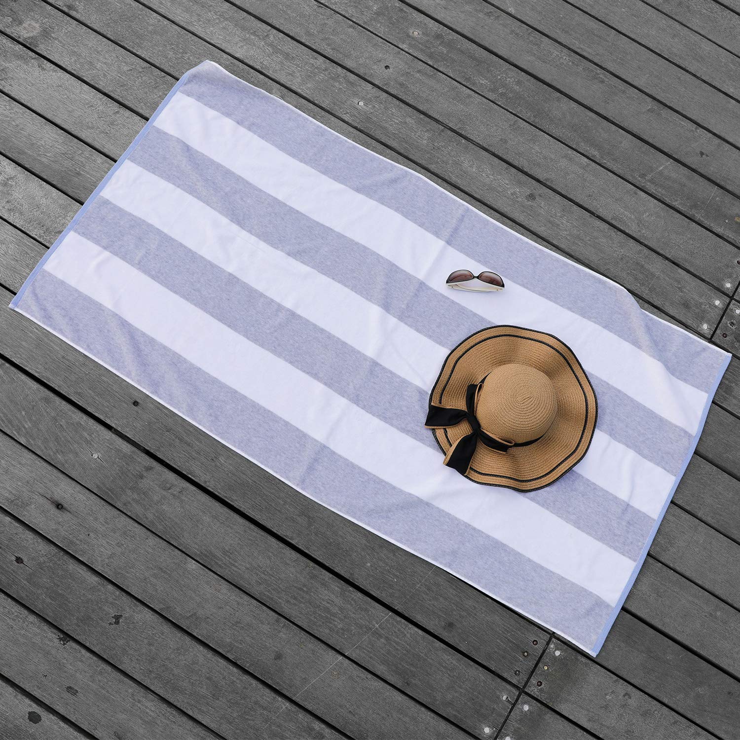 HENBAY Telo mare oversize in cotone, grande, 178 x 89 cm, a righe grigie, ad asciugatura rapida, telo da bagno