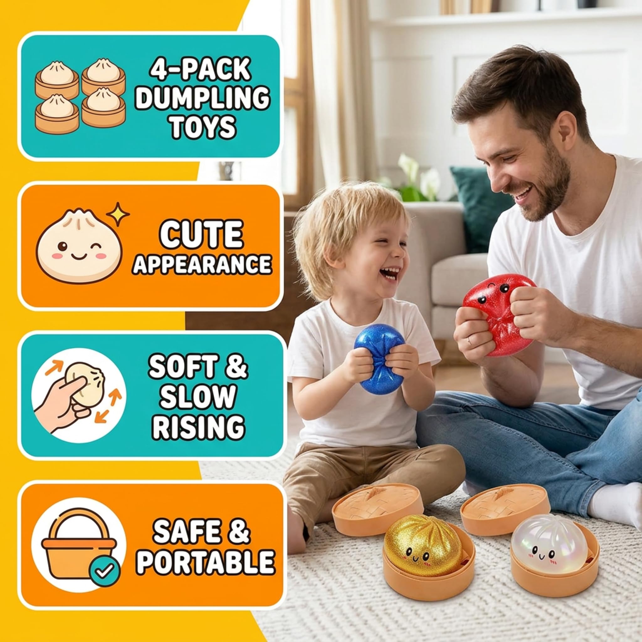 4PCS Giant Dumpling Squeeze, Dumplings Squishy con Purpurina, Juguetes Fidget Blandos de Rebote Lento, Pelotas Antiestrés para Aliviar la Ansiedad, Juguete Sensorial para Niños y Adultos — view 6