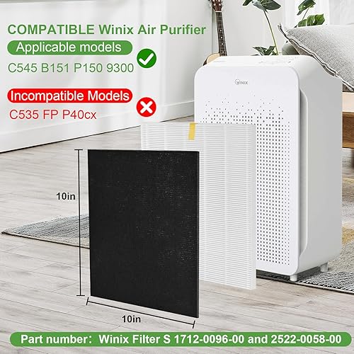 Miniatura 2 de Paquete de 3 filtros HEPA de repuesto C545 compatibles con Winix C545, B151, P150, 9300 filtro purificador de aire, 3 filtros HEPA verdaderos+3