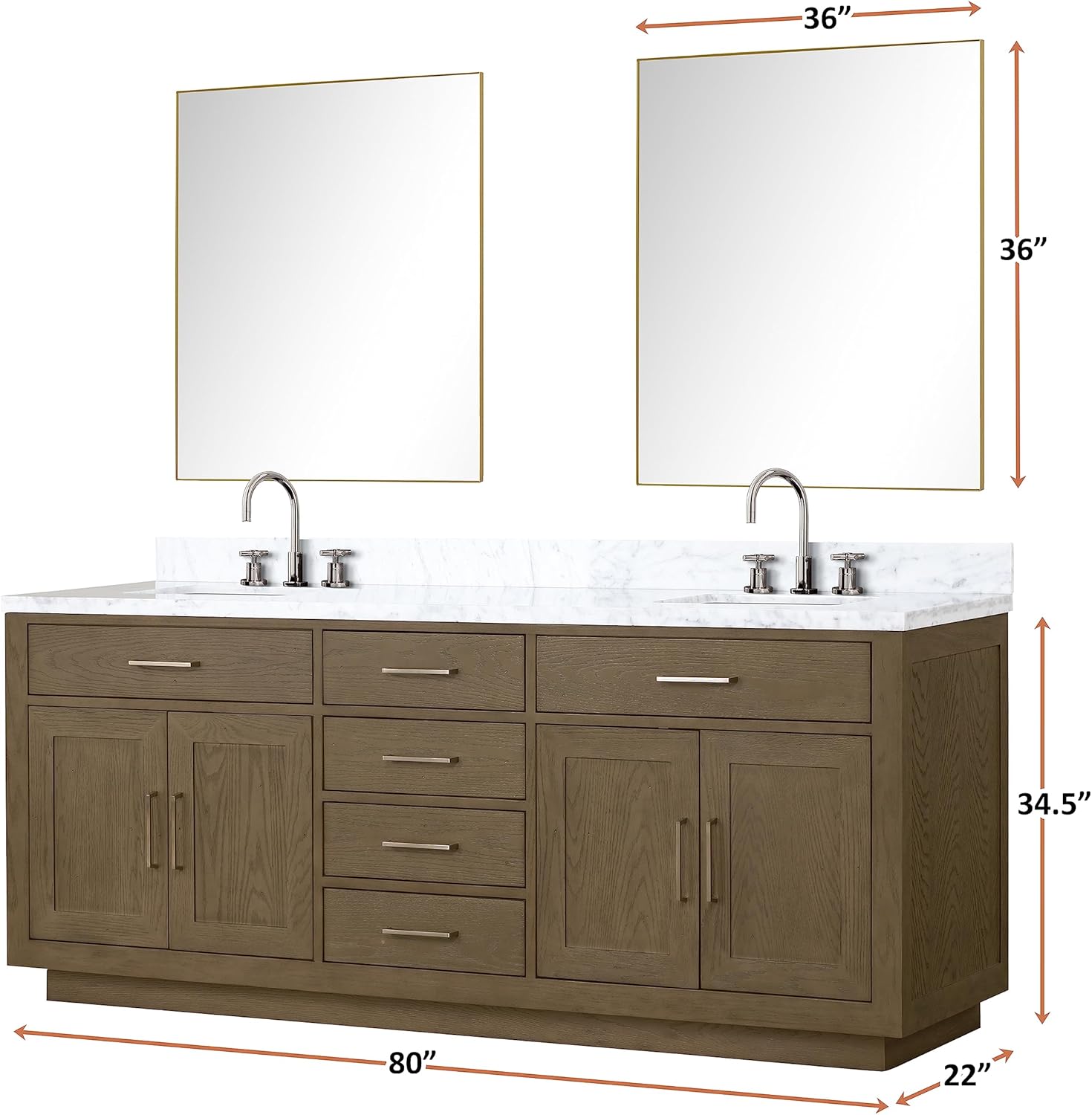 Abbey 80 in W x 22 in D Grey Oak Double Bath Vanity and Carrara Marble Top
