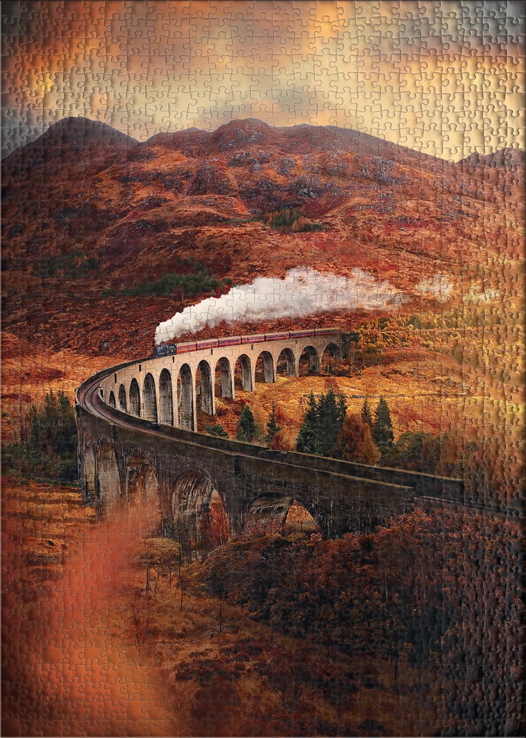 Ulmer Puzzleschmiede - Puzzle « Viaduc de Glenfinnan » - Puzzle pittoresque de 2000 pièces d'Écosse - Le viaduc ferroviaire dans les Highlands d'Écosse - Le célèbre motif du film