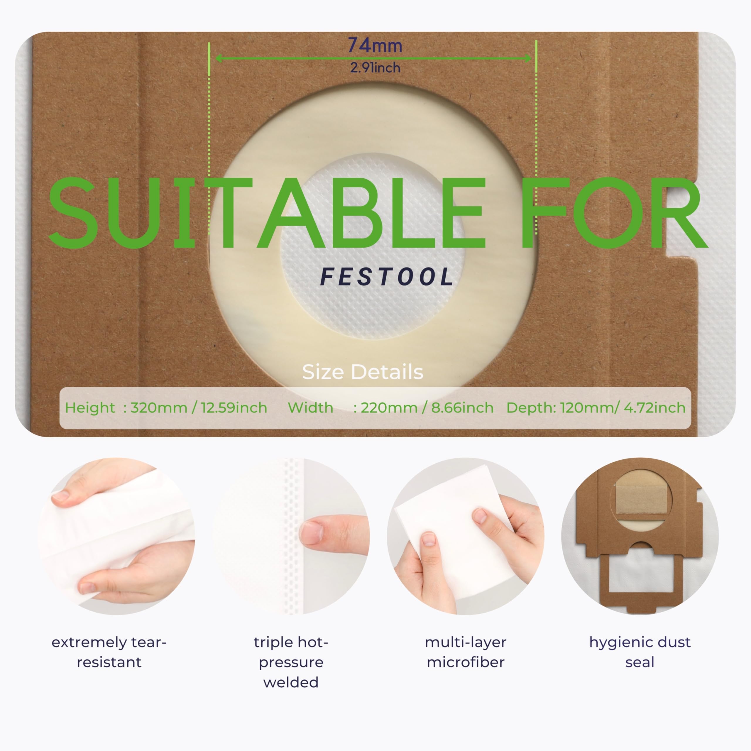 20 Filtersäcke für Festool Staubsauger CTL-SYS Absaugmobil Systainer, alternativ zu original Filtersack SC FIS-CT SYS/5, 500438