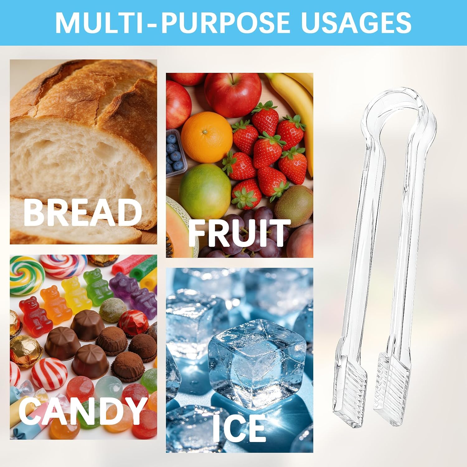 48 Pcs Plastic Tongs, 6.5'' Serving Tongs Heavy Duty Reusable Kitchen and BBQ Clear Serving Tong for party's, Caterings, Events, Buffet, Weddings, And every Day use